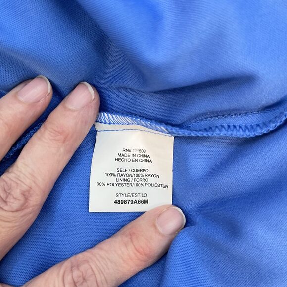 Luxology boho shift puff bell sleeve rayon polyester blue women dress sz 8 - Picture 10 of 11